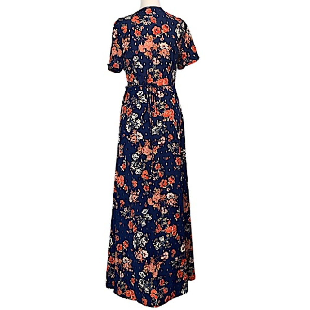 Lulu's Divine Days Navy Blue Floral Flutter Sleeve Wrap Maxi Dress - Picture 8 of 12
